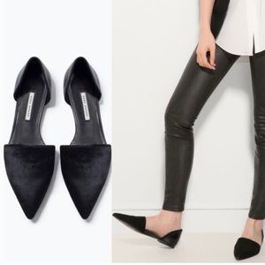 Zara Black Cow Fur Hair D'Orsay Flats